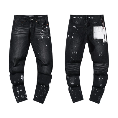 Purple Brand Washed Paint Splatter Stacked Denim Jeans Black PU121 01