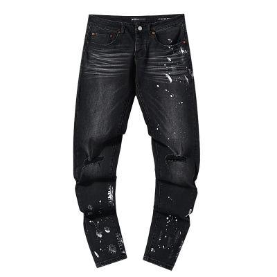 Purple Brand Washed Paint Splatter Stacked Denim Jeans Black PU121 02