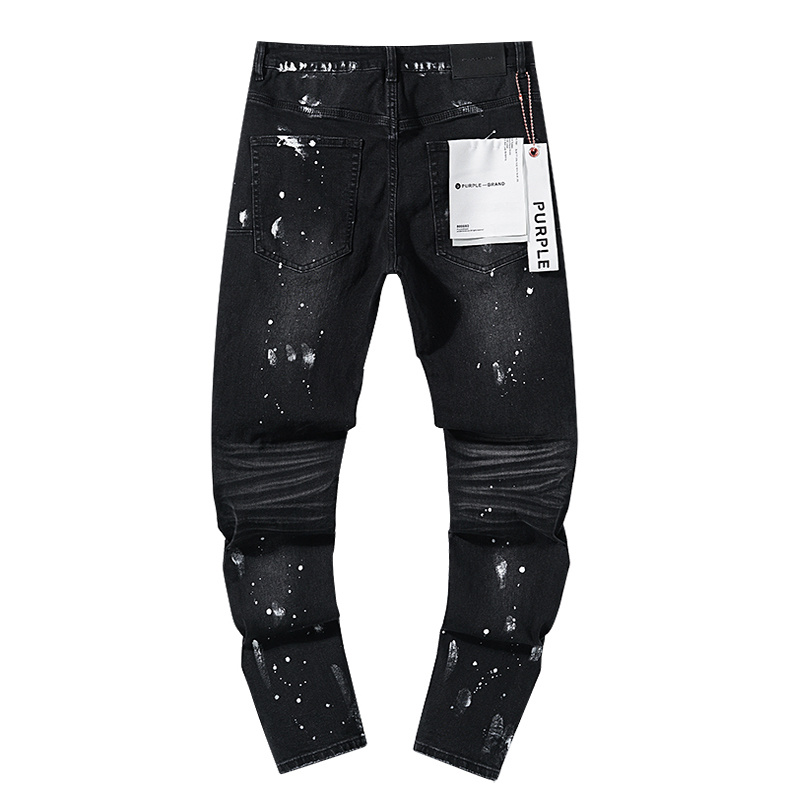 Purple Brand Washed Paint Splatter Stacked Denim Jeans Black PU121