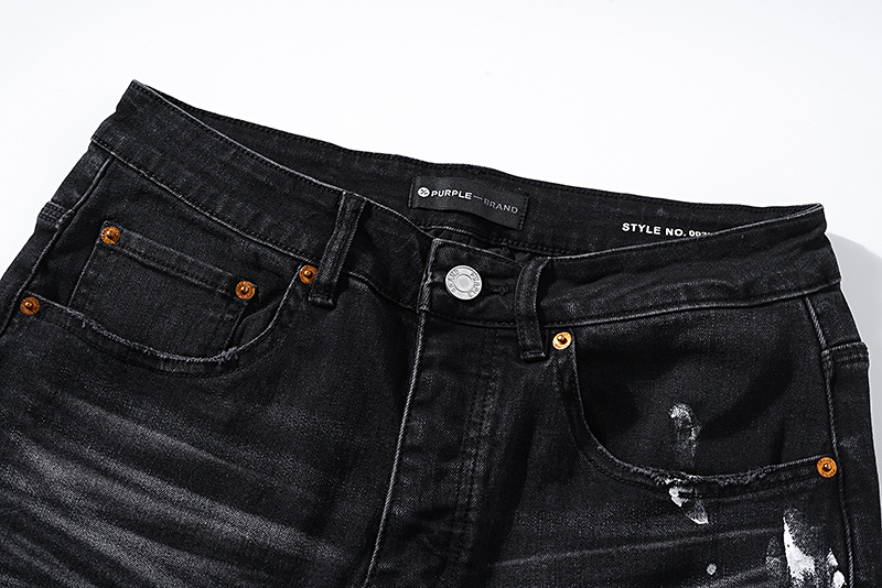 Purple Brand Washed Paint Splatter Stacked Denim Jeans Black PU121