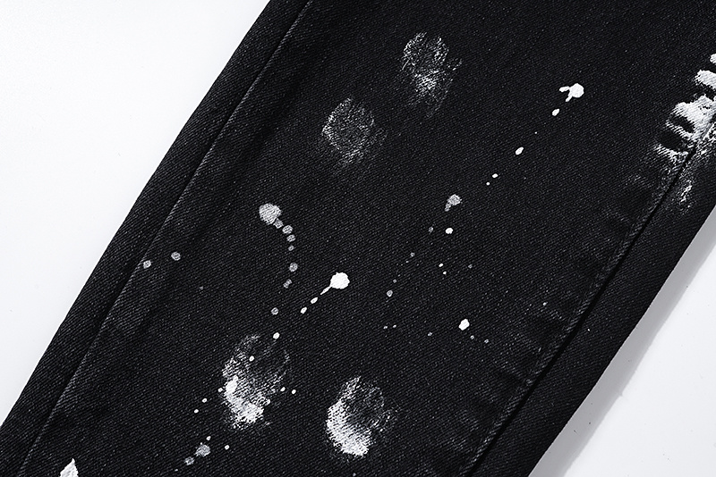 Purple Brand Washed Paint Splatter Stacked Denim Jeans Black PU121