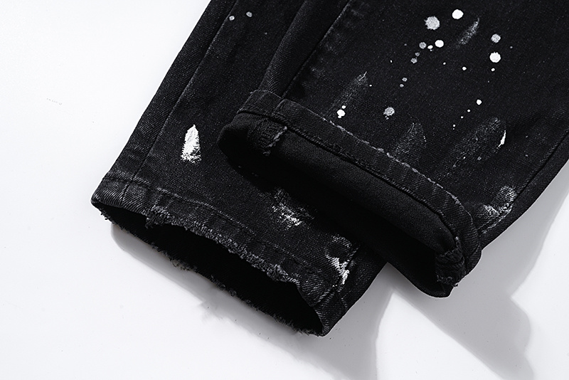Purple Brand Washed Paint Splatter Stacked Denim Jeans Black PU121