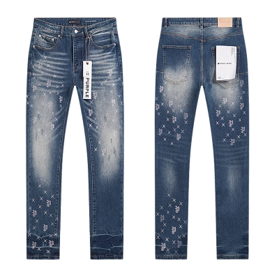 Purple Brand Washed Paint Splatter Straight Denim Jeans Blue PU183 01