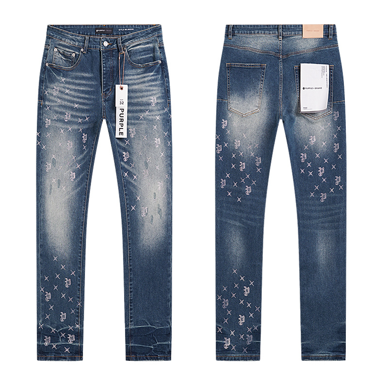 Purple Brand Washed Paint Splatter Straight Denim Jeans Blue PU183