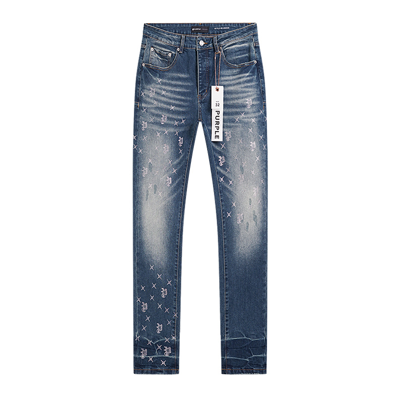 Purple Brand Washed Paint Splatter Straight Denim Jeans Blue PU183
