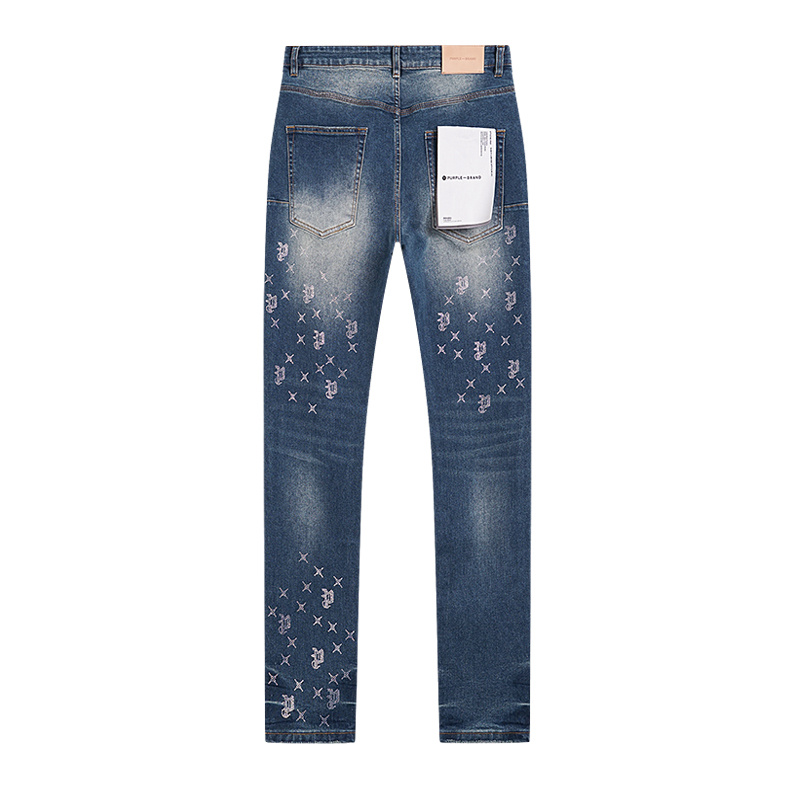 Purple Brand Washed Paint Splatter Straight Denim Jeans Blue PU183