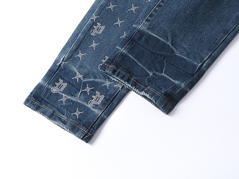 Purple Brand Washed Paint Splatter Straight Denim Jeans Blue PU183