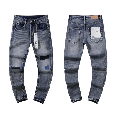 Purple Brand Washed Patchwork Stacked Denim Jeans Blue PU110 01