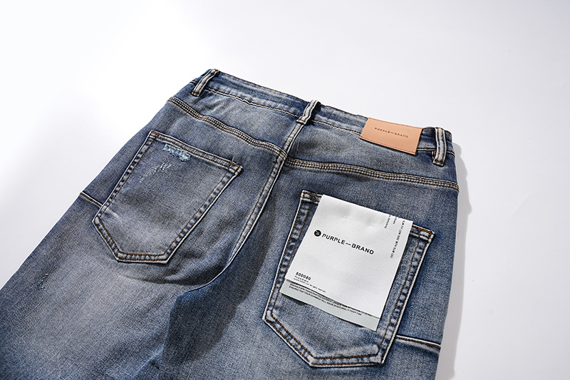Purple Brand Washed Patchwork Stacked Denim Jeans Blue PU110