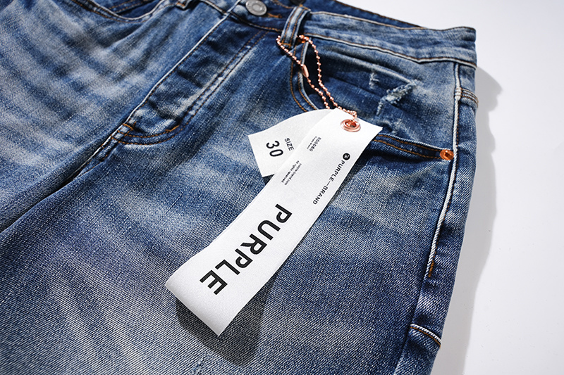Purple Brand Washed Patchwork Stacked Denim Jeans Blue PU110