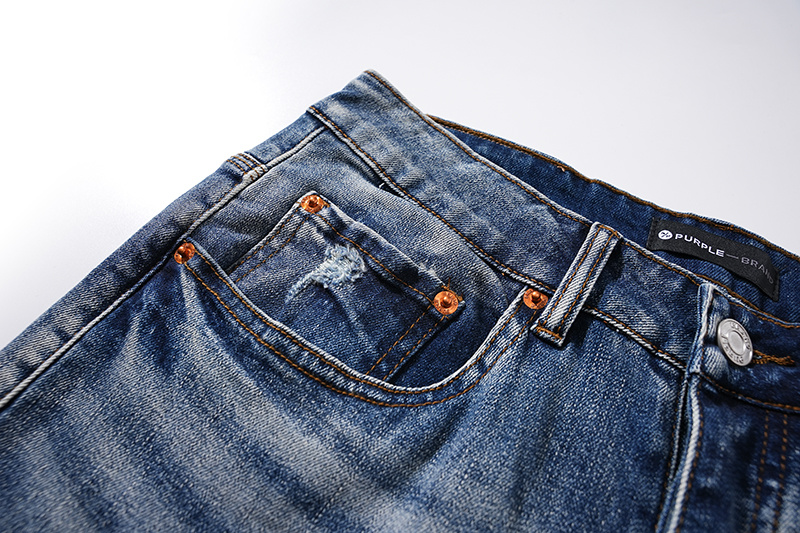 Purple Brand Washed Patchwork Stacked Denim Jeans Blue PU110