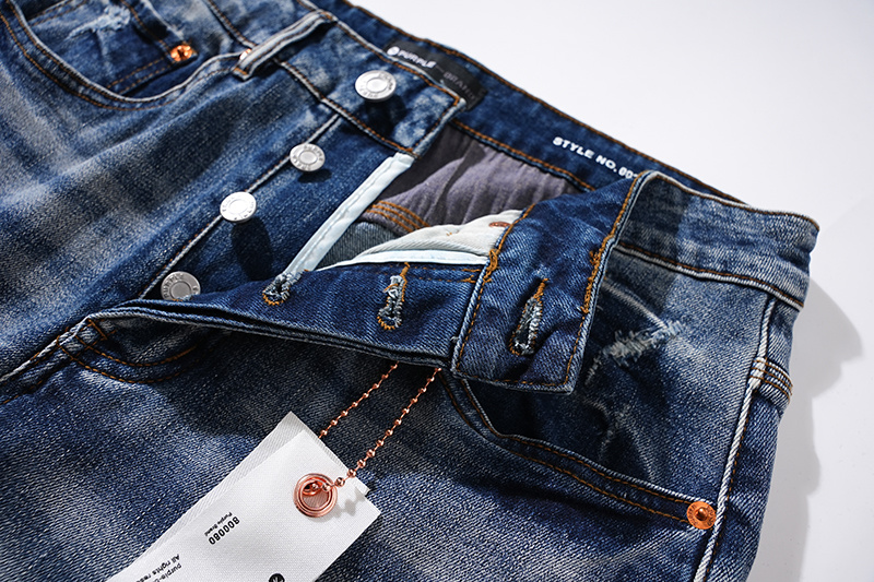 Purple Brand Washed Patchwork Stacked Denim Jeans Blue PU110
