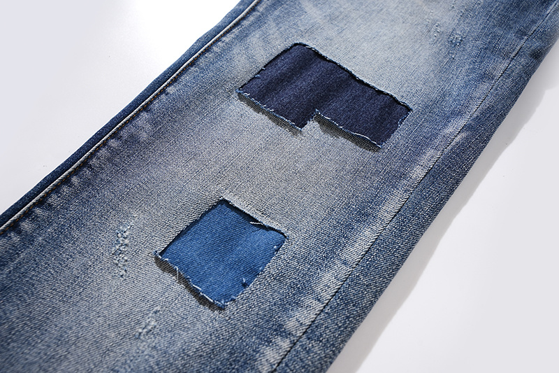 Purple Brand Washed Patchwork Stacked Denim Jeans Blue PU110