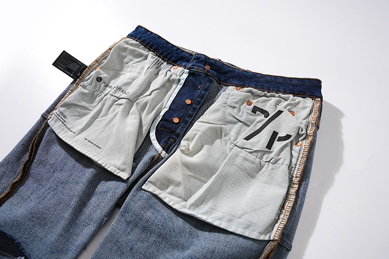 Purple Brand Washed Patchwork Stacked Denim Jeans Blue PU110