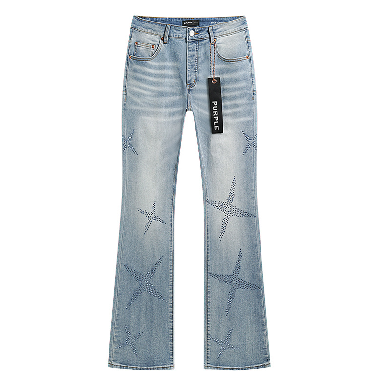 Purple Brand Washed Patterned Straight Denim Jeans Light Blue PU147