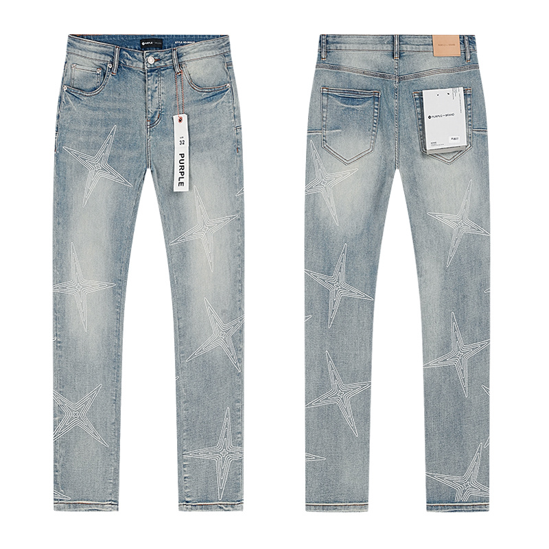 Purple Brand Washed Patterned Straight Denim Jeans Light Blue PU827