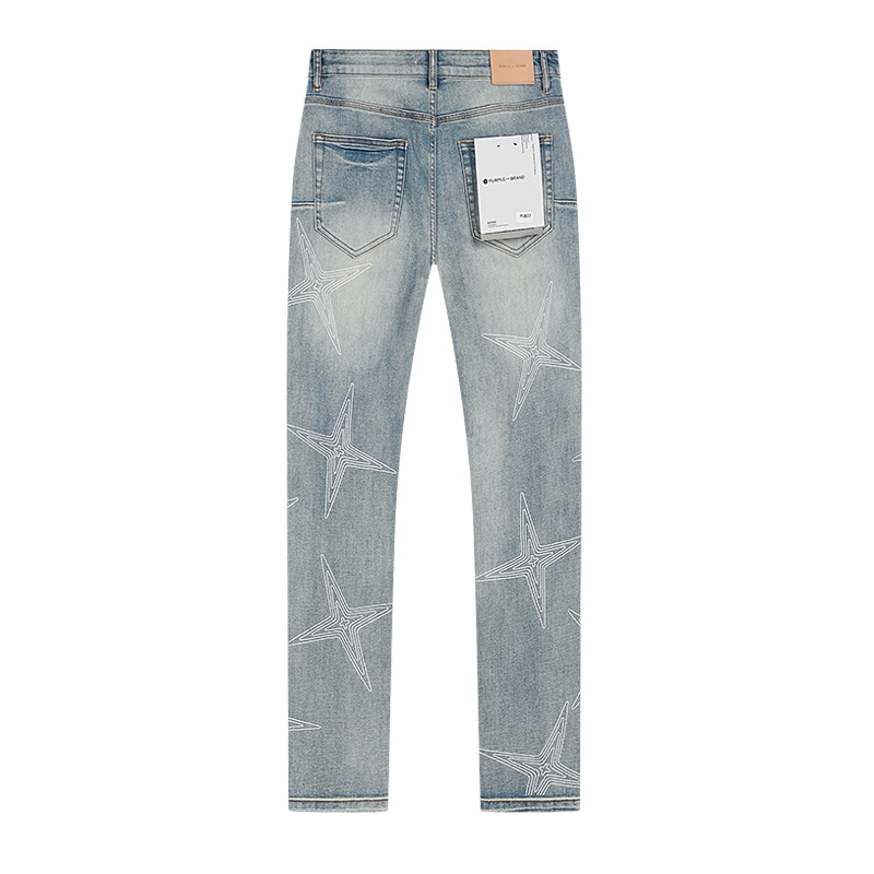 Purple Brand Washed Patterned Straight Denim Jeans Light Blue PU827
