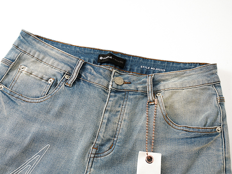 Purple Brand Washed Patterned Straight Denim Jeans Light Blue PU827