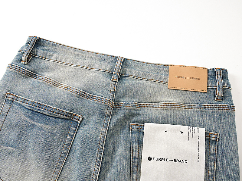 Purple Brand Washed Patterned Straight Denim Jeans Light Blue PU827
