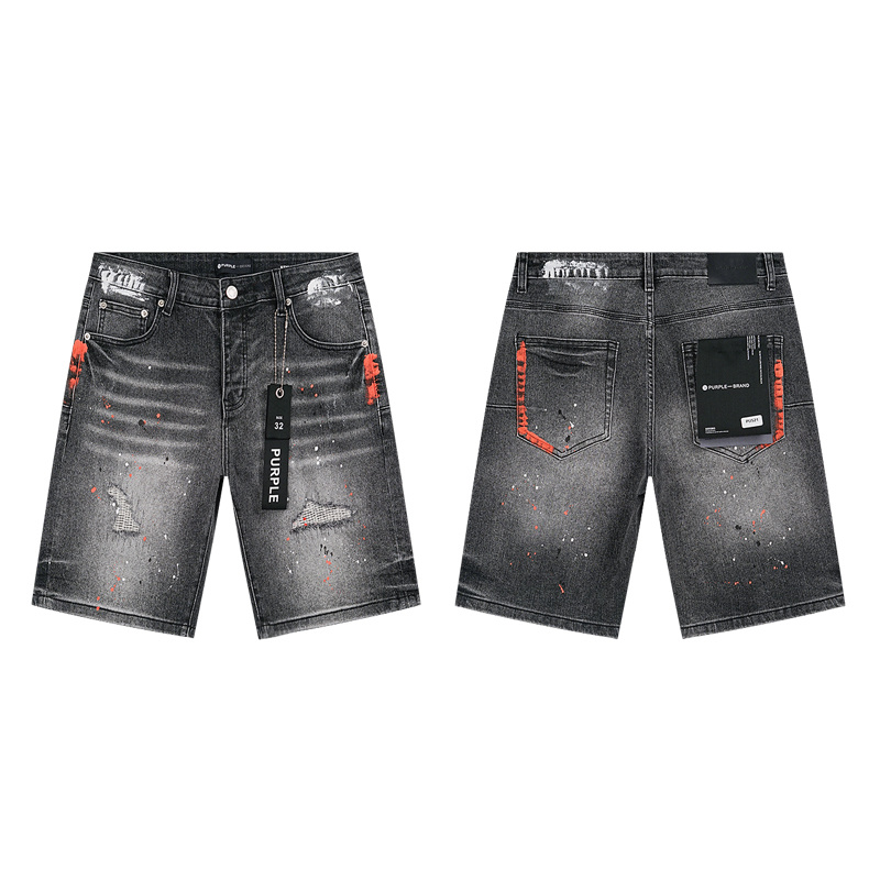 Purple Brand Washed Red Detail Denim Shorts Black PU521