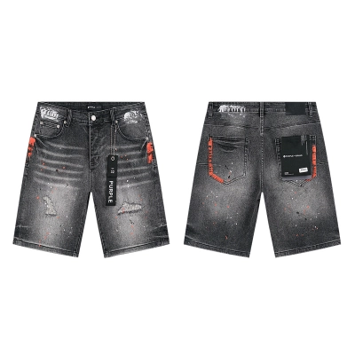 Purple Brand Washed Red Detail Denim Shorts Black PU521 01