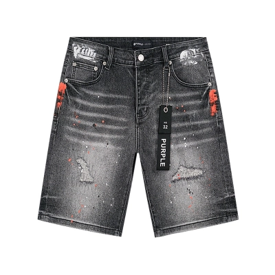 Purple Brand Washed Red Detail Denim Shorts Black PU521 02
