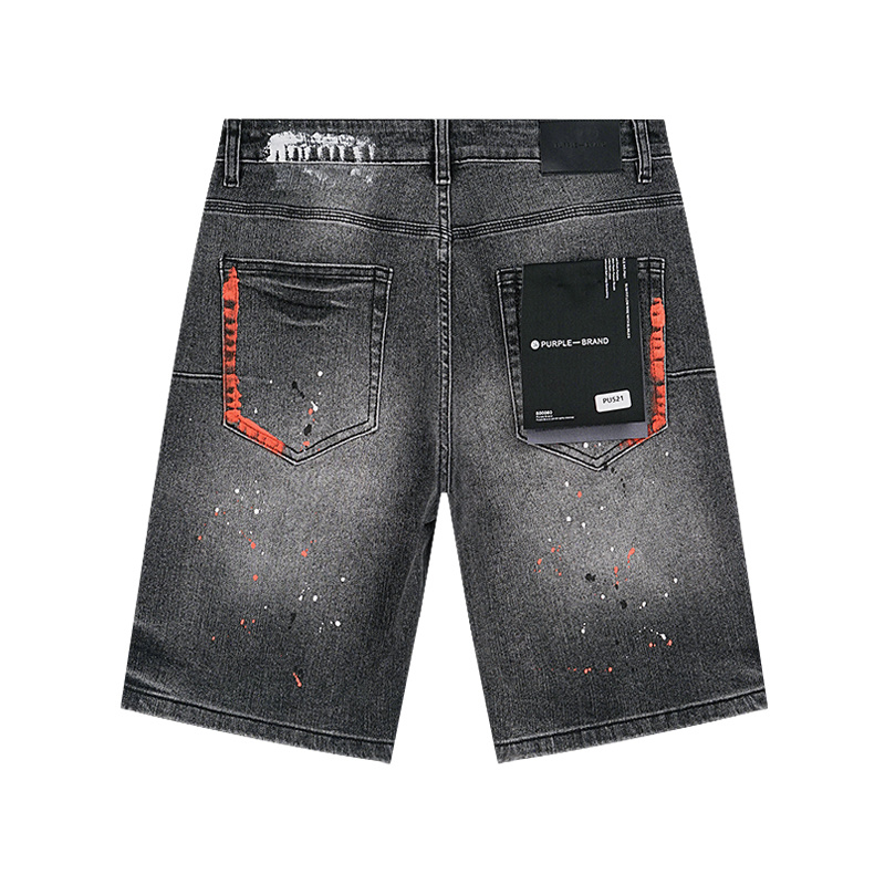Purple Brand Washed Red Detail Denim Shorts Black PU521