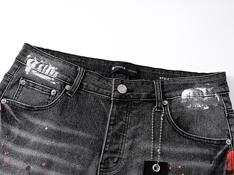 Purple Brand Washed Red Detail Denim Shorts Black PU521