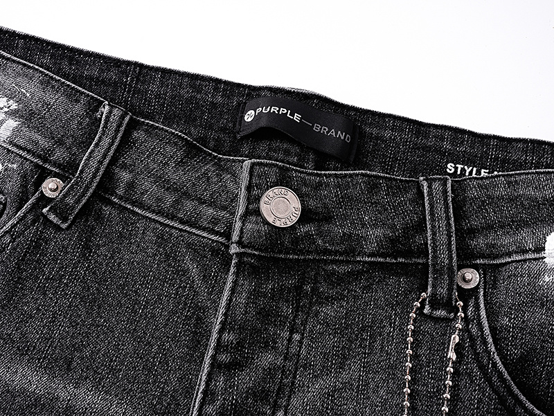 Purple Brand Washed Red Detail Denim Shorts Black PU521