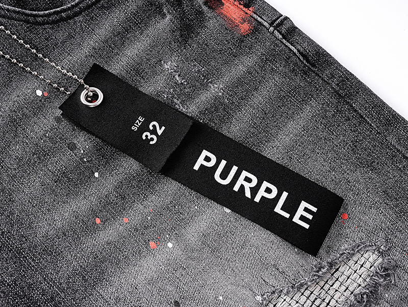 Purple Brand Washed Red Detail Denim Shorts Black PU521