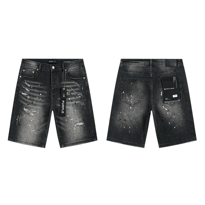 Purple Brand Washed Rhinestone Denim Shorts Black PU520