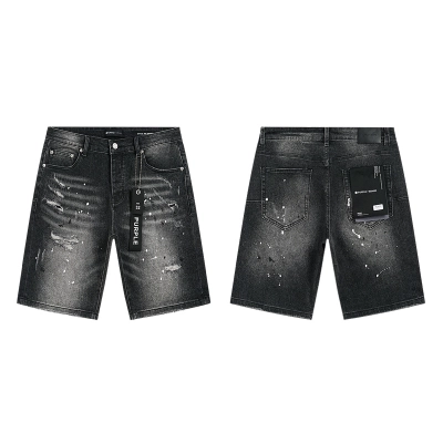 Purple Brand Washed Rhinestone Denim Shorts Black PU520 01