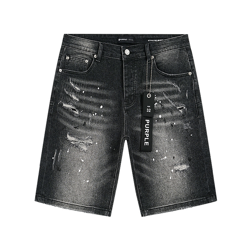 Purple Brand Washed Rhinestone Denim Shorts Black PU520