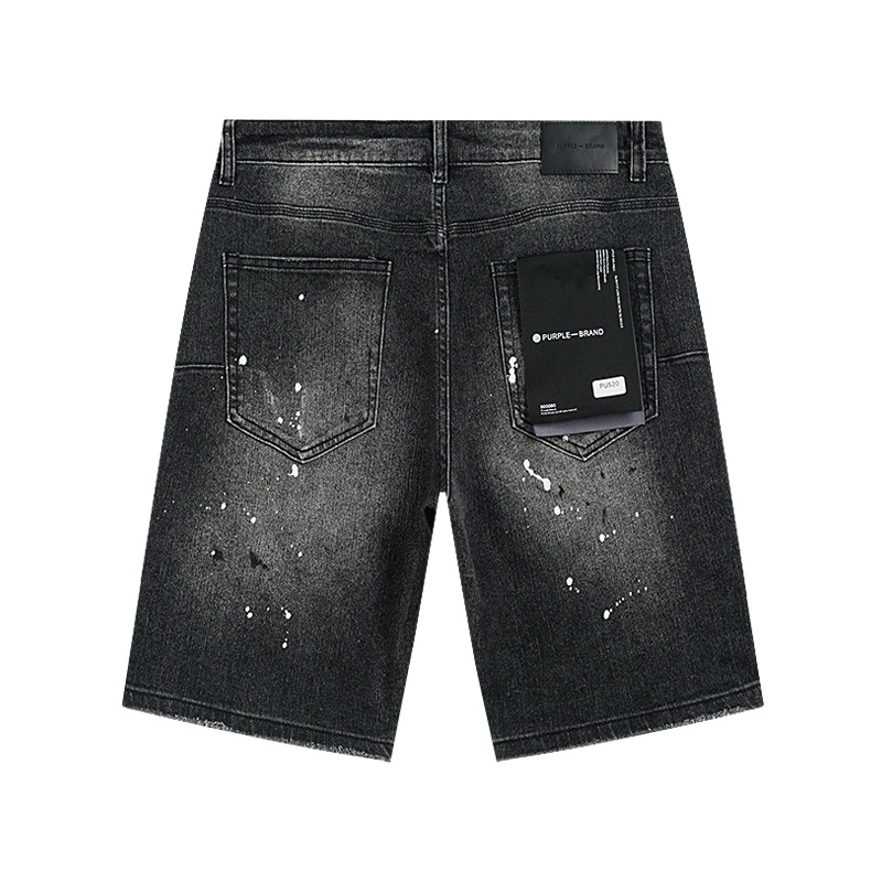 Purple Brand Washed Rhinestone Denim Shorts Black PU520