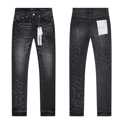 Purple Brand Washed Rhinestone Slim Fit Denim Jeans Black PU187 01