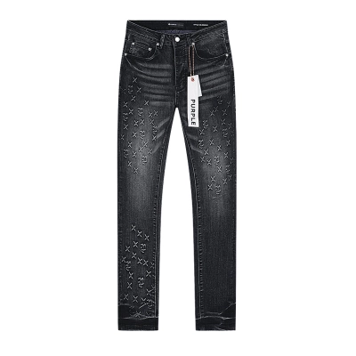 Purple Brand Washed Rhinestone Slim Fit Denim Jeans Black PU187 02