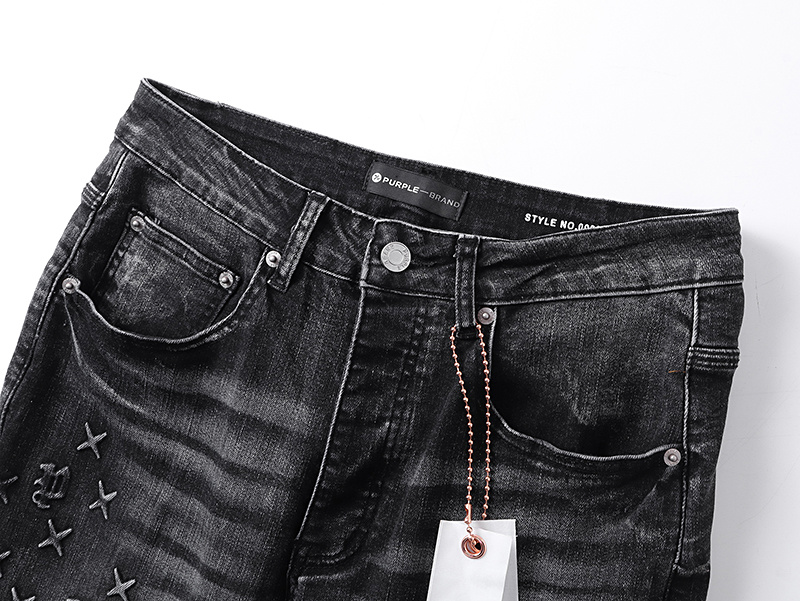 Purple Brand Washed Rhinestone Slim Fit Denim Jeans Black PU187