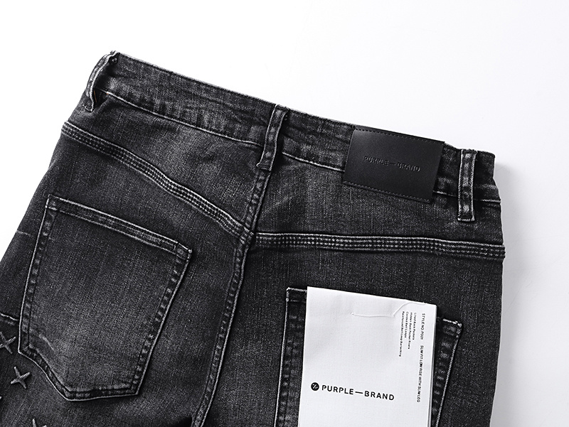 Purple Brand Washed Rhinestone Slim Fit Denim Jeans Black PU187