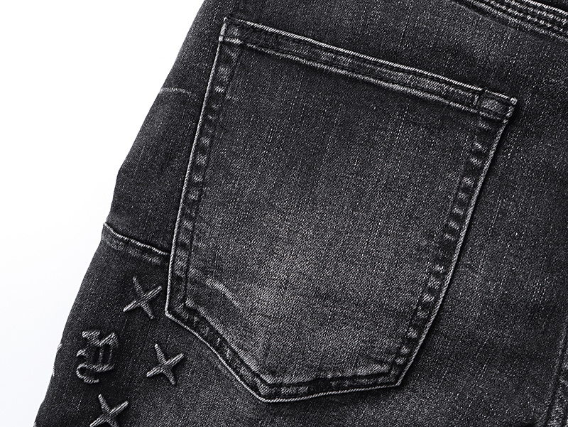 Purple Brand Washed Rhinestone Slim Fit Denim Jeans Black PU187