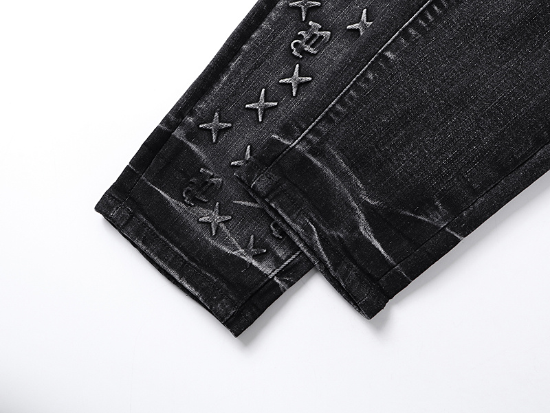Purple Brand Washed Rhinestone Slim Fit Denim Jeans Black PU187