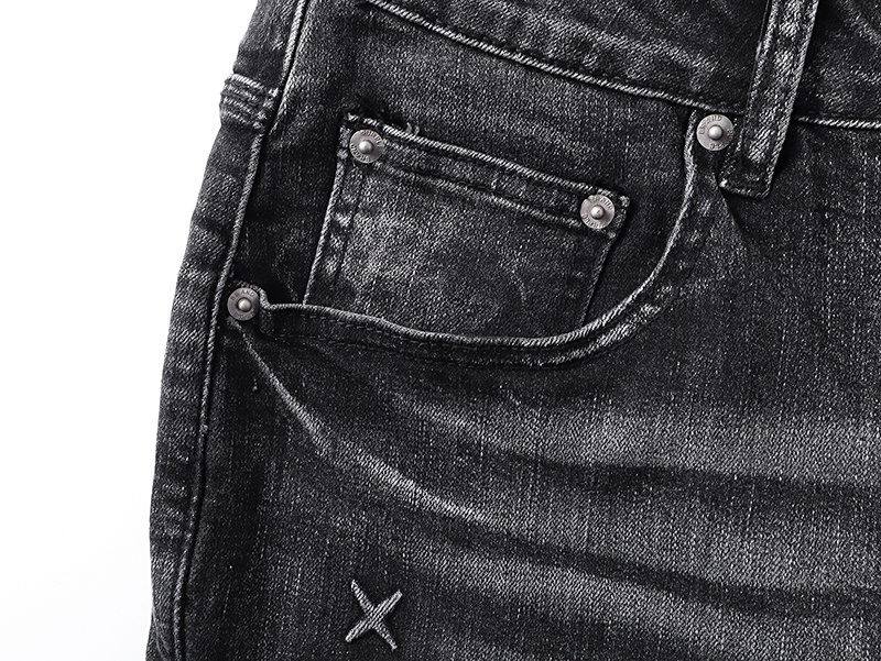 Purple Brand Washed Rhinestone Slim Fit Denim Jeans Black PU187