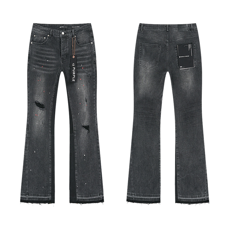 Purple Brand Washed Ripped Bootcut Denim Jeans Black PU178