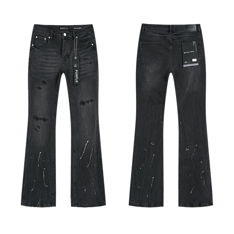 Purple Brand Washed Ripped Bootcut Denim Jeans Black PU709