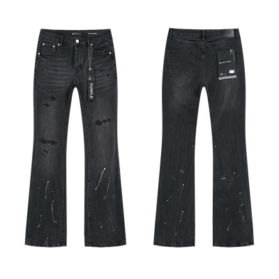 Purple Brand Washed Ripped Bootcut Denim Jeans Black PU709 01