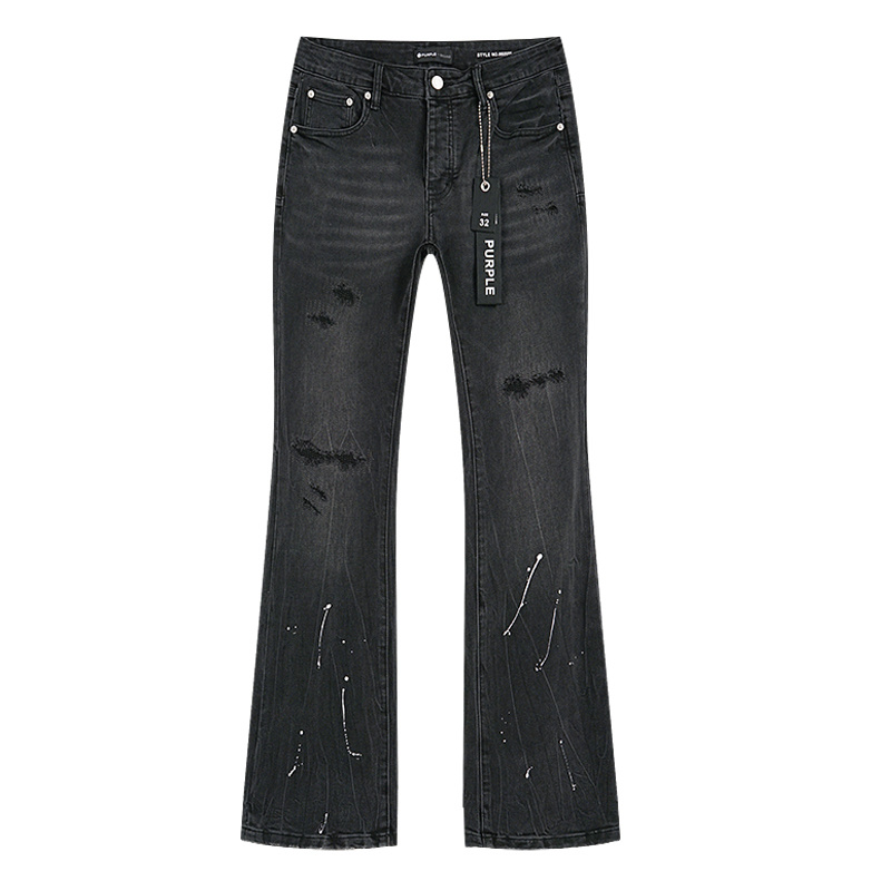 Purple Brand Washed Ripped Bootcut Denim Jeans Black PU709