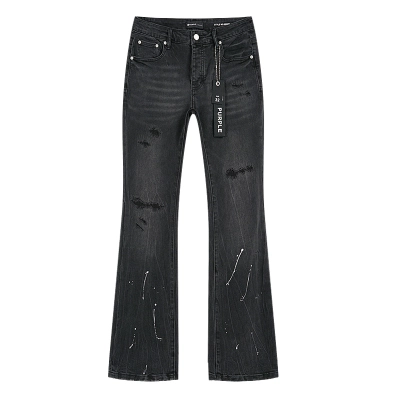 Purple Brand Washed Ripped Bootcut Denim Jeans Black PU709 02