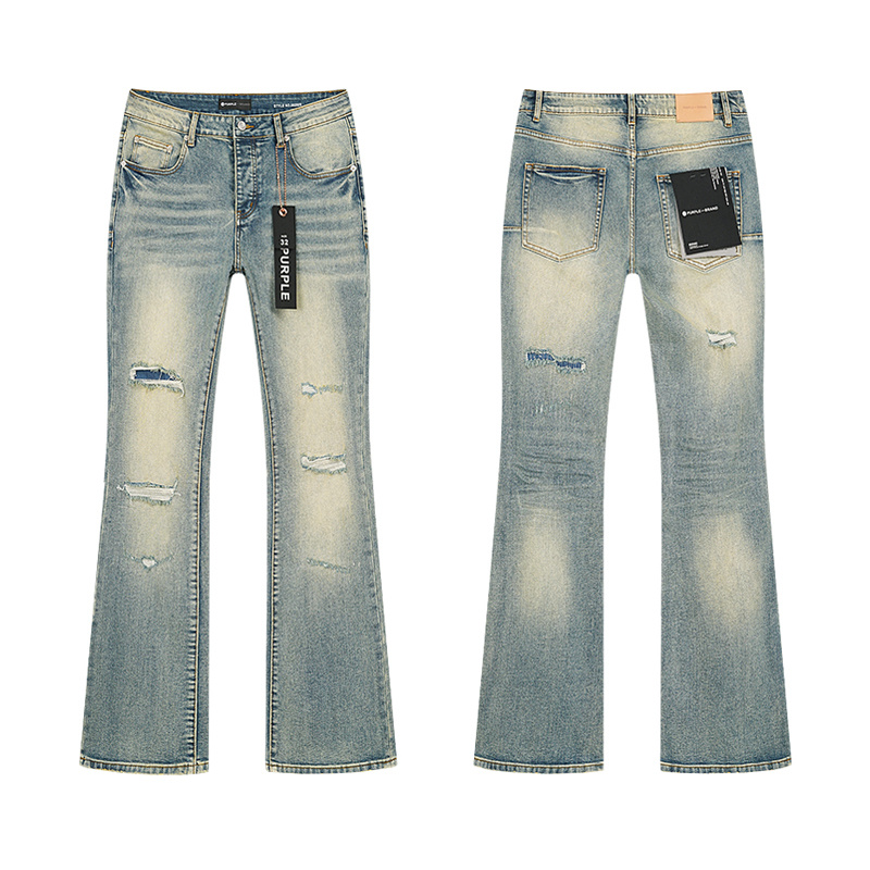 Purple Brand Washed Ripped Bootcut Denim Jeans Light Blue PU146