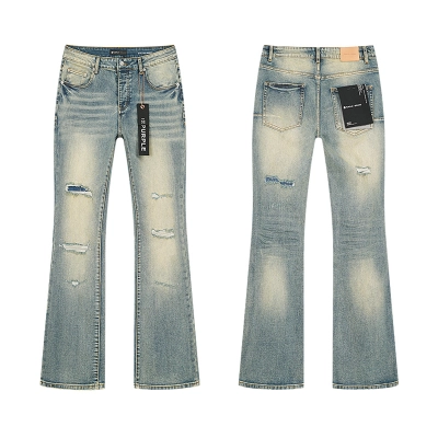 Purple Brand Washed Ripped Bootcut Denim Jeans Light Blue PU146 01