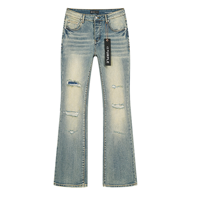 Purple Brand Washed Ripped Bootcut Denim Jeans Light Blue PU146
