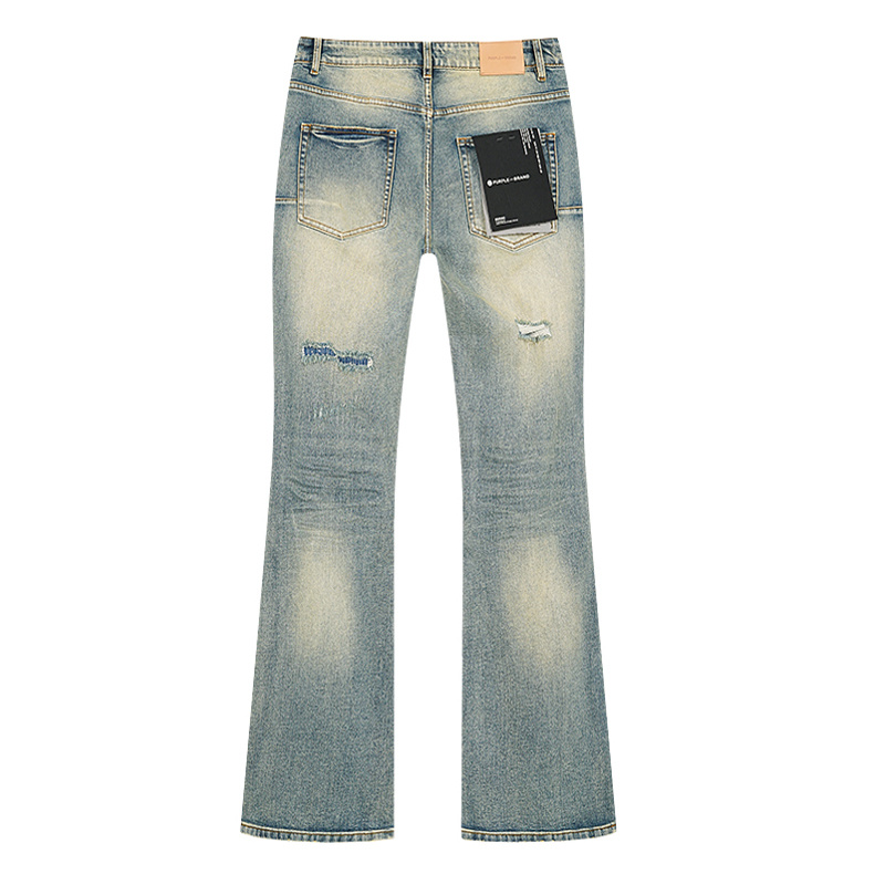Purple Brand Washed Ripped Bootcut Denim Jeans Light Blue PU146